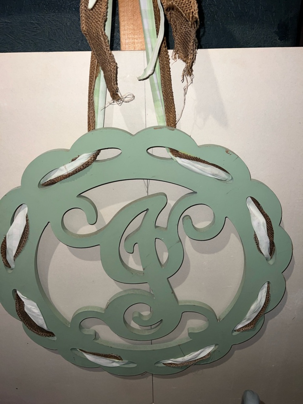 Decorative  Letter J Monogram Wall Wreath - Sage Green